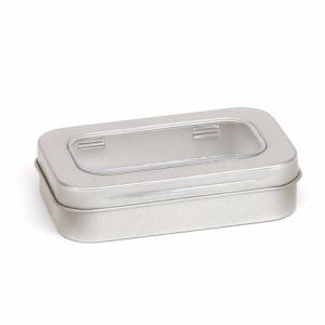 Hinged Lid Storage Tin With Window 96mm x 59mm x 21mm