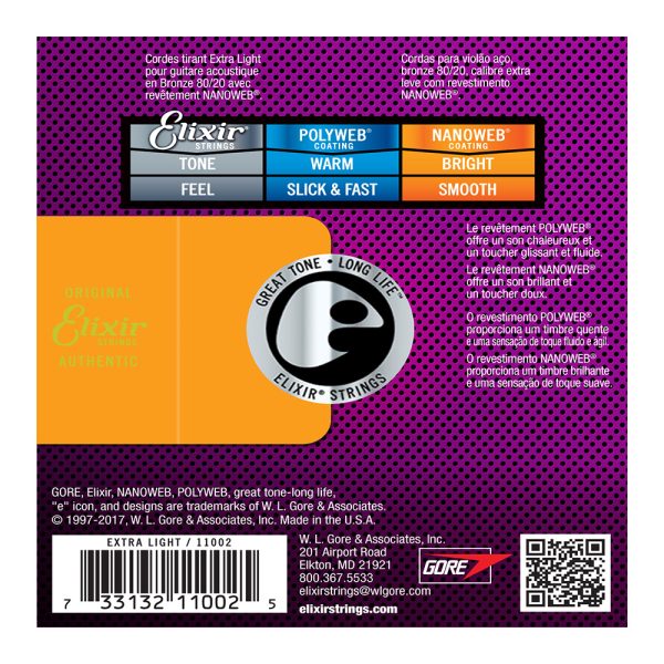 Elixir 11002 Acoustic Nanoweb 80/20 Bronze Extra Light ( 10-47 ) - Image 2