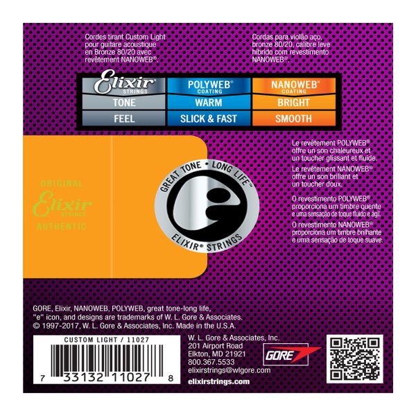 Elixir 16538 Acoustic Nanoweb 80/20 Bronze Custom Light (11-52) - 3 Pack - Image 2