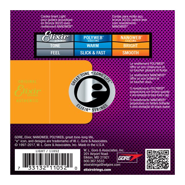 Elixir 11052 Acoustic Nanoweb 80/20 Bronze Light ( 12-53 ) - Image 2