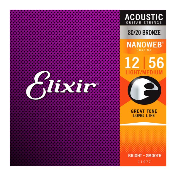 Elixir 11077 Acoustic Nanoweb 80/20 Bronze Light /Medium ( 12-56 )