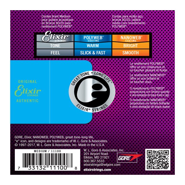 Elixir 11100 Acoustic Polyweb 80/20 Bronze Medium ( 13-56 ) - Image 2