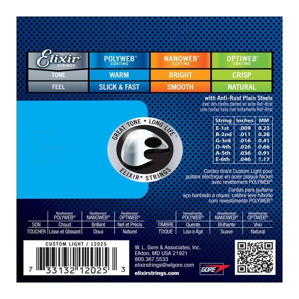 Elixir 12025 Electric Polyweb Nickel Custom Light ( 9-46 ) - Image 2