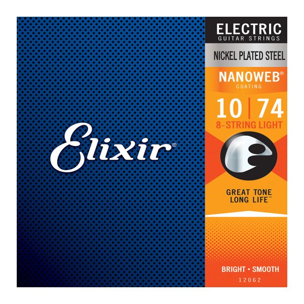 Elixir 12062 Electric Nanoweb Nickel 8 String Light ( 10-74 )
