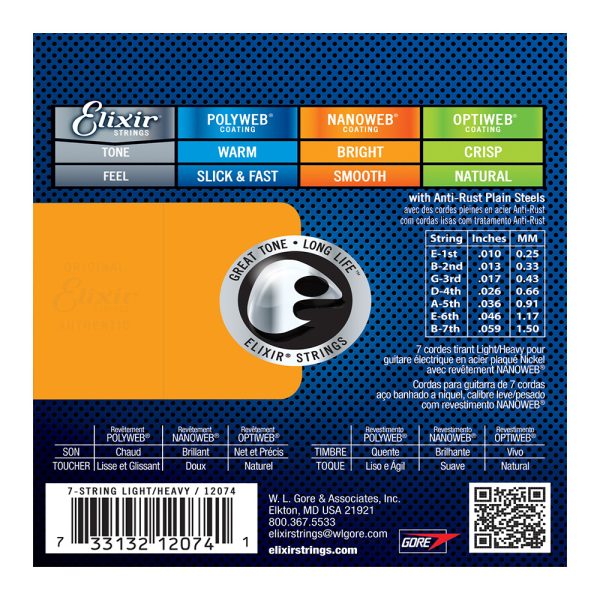 Elixir 12074 Electric Nanoweb Nickel 7 String Light/Heavy ( 10-59 ) - Image 2