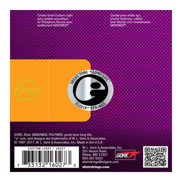 Elixir 16544 Acoustic Nanoweb 92/8 Phosphor Bronze Custom Light (11-52) - 3 Pack - Image 2