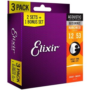 Elixir 16539 Acoustic Nanoweb 80/20 Bronze Light (12-53) - 3 Pack