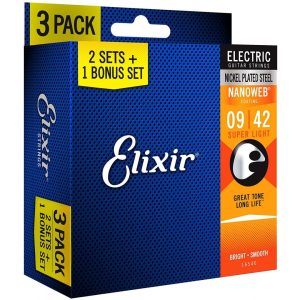 Elixir 16540 Electric Nanoweb Nickel Super Light (9-42) - 3 Pack