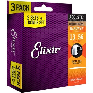 Elixir 16546 Acoustic Nanoweb 92/8 Phosphor Bronze Medium (13-56) - 3 Pack