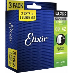 Elixir 16550 Electric OPTIWEB Nickel Super Light (9-42) - 3 Pack