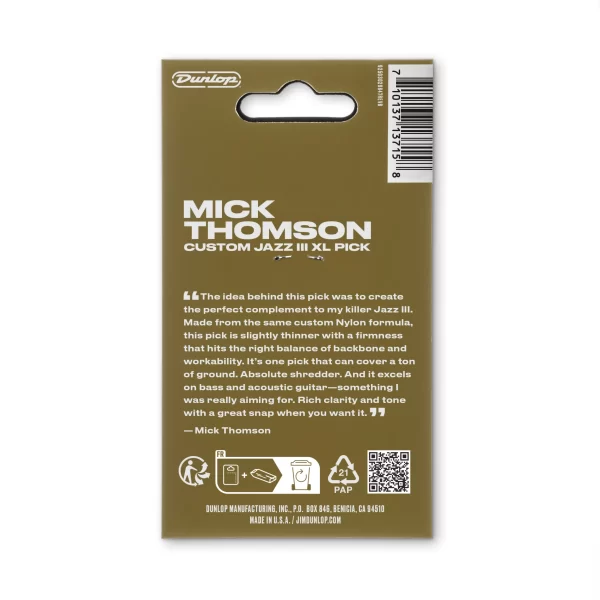 Dunlop Mick Thomson Custom Jazz III XL 1.38mm - Player Pack - Image 2