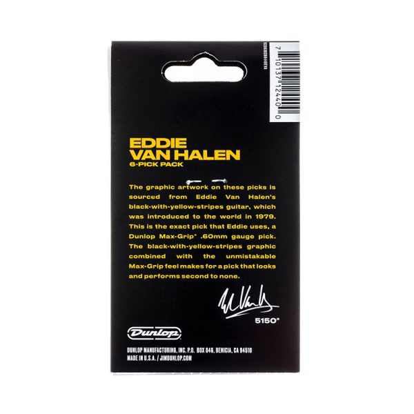 Dunlop EVH 04 VHII Black With Yellow Stripes Max Grip 0.60mm - Player Pack - Image 2