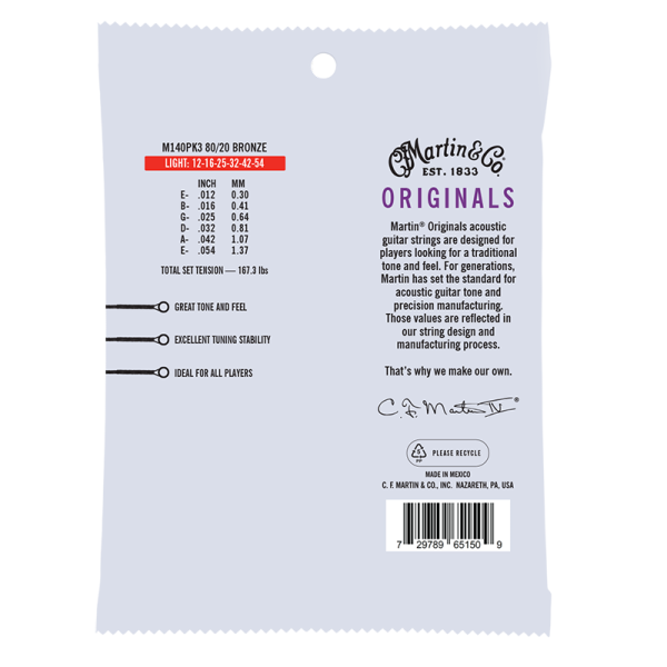 Martin Originals 80/20 Bronze 3 Pack Light ( 12-54 ) M140PK3 - Image 2