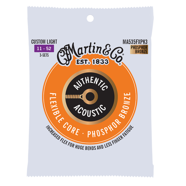 Martin Flexible Core Phosphor Bronze 3 Pack Custom Light ( 11-52 ) MA535FXPK3