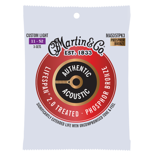 Martin Lifespan 2.0 Phosphor Bronze 3 Pack Custom Light ( 11-52 ) MA535TPK3