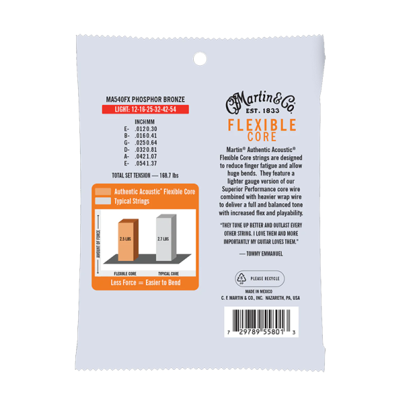 Martin Flexible Core Phosphor Bronze Light Tommys Choice ( 12-54 ) MA540FX - Image 2