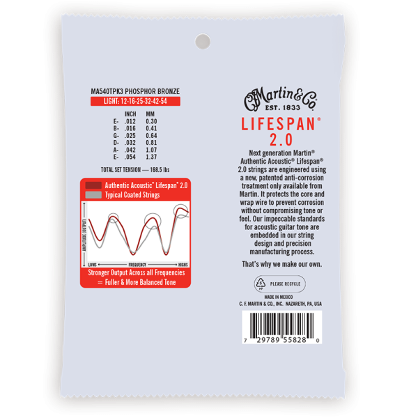 Martin Lifespan 2.0 Phosphor Bronze 3 Pack Light ( 12-54 ) MA540TPK3 - Image 2