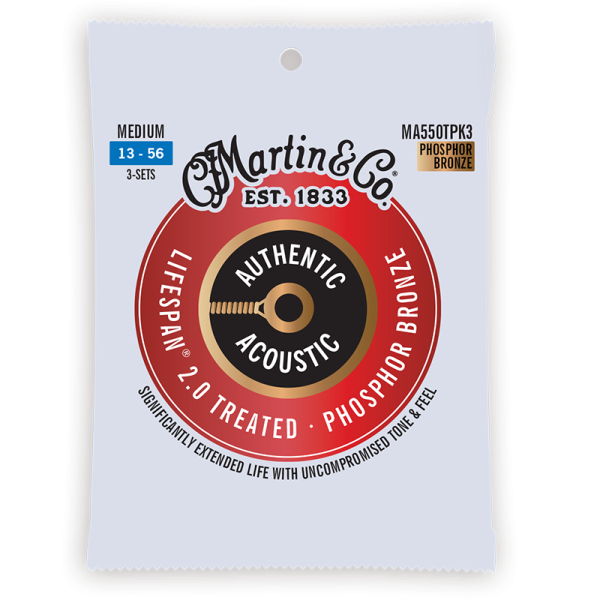 Martin Lifespan 2.0 Phosphor Bronze 3 Pack Medium ( 13-56 ) MA550TPK3