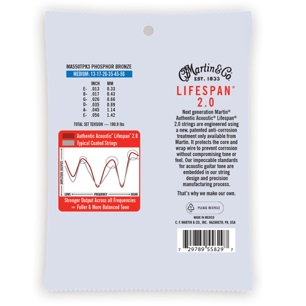 Martin Lifespan 2.0 Phosphor Bronze 3 Pack Medium ( 13-56 ) MA550TPK3 - Image 2