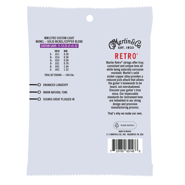Martin Retro Monel 3 Pack Custom Light ( 11-52 ) MM11PK3 - Image 2