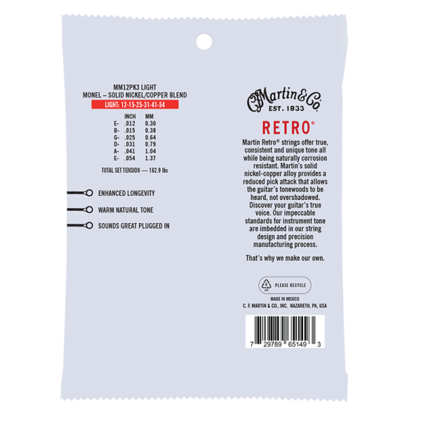 Martin Retro Monel 3 Pack Light ( 12-54 ) MM12PK3 - Image 2